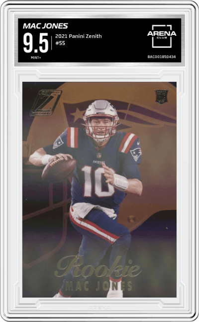 Mac Jones from the 2021 Panini Zenith set graded by Arena Club and given an overall grade of 9.5.