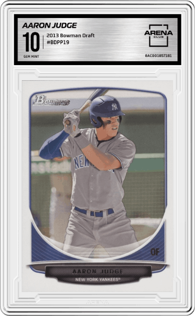Aaron Judge from the 2013 Bowman Draft set graded by Arena Club and given an overall grade of 10.