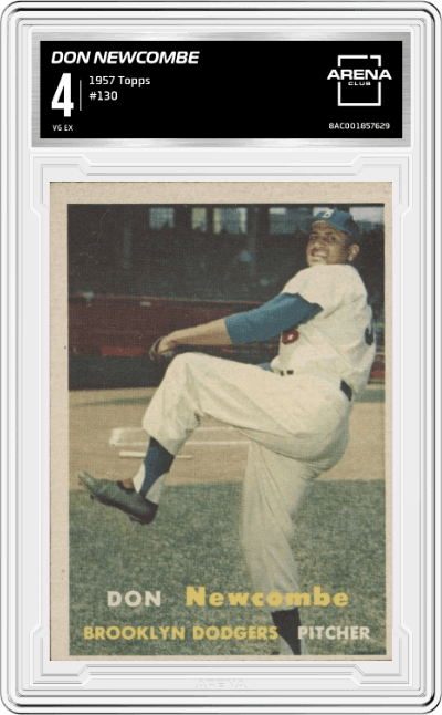 Don Newcombe from the 1957 Topps set graded by Arena Club and given an overall grade of 4.