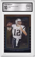 Tom Brady from the 2000 Bowman Chrome set graded by Arena Club and given an overall grade of 10.