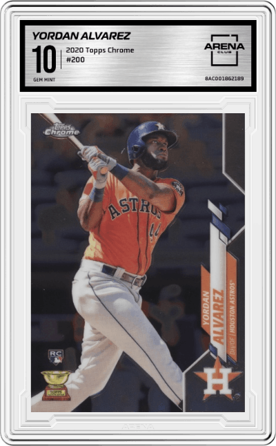 Yordan Alvarez from the 2020 Topps Chrome set graded by Arena Club and given an overall grade of 10.