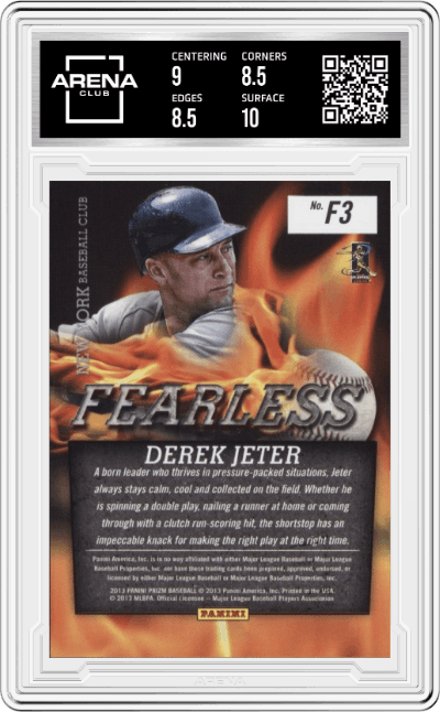 Derek Jeter from the 2013 Panini Prizm set graded by Arena Club and given an overall grade of 9.