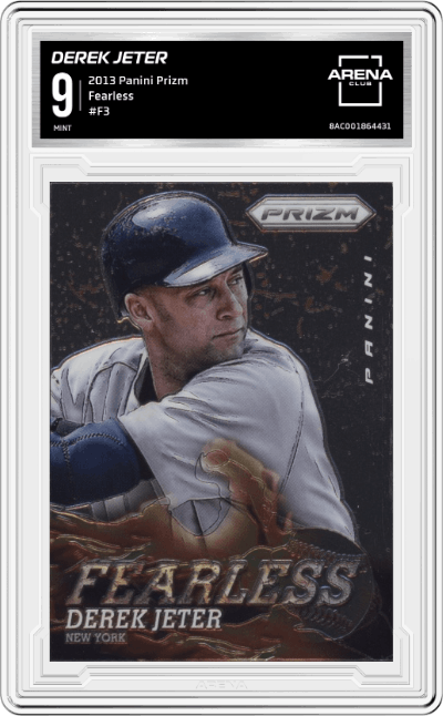 Derek Jeter from the 2013 Panini Prizm set graded by Arena Club and given an overall grade of 9.